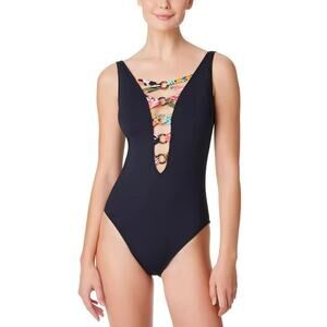 Bleu by Rod Beattie Women's Black Lets Get Loud One Piece Swim Suit Size 4